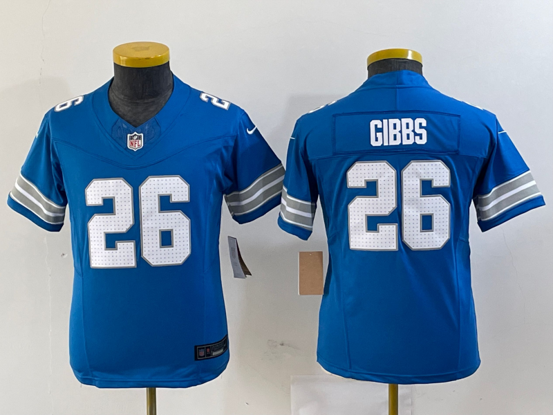 Youth Detroit Lions #26 Jahmyr Gibbs Limited Blue 2024 FUSE Vapor Jersey