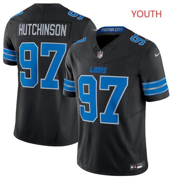 Youth Detroit Lions #97 Aidan Hutchinson Black 2024 F.U.S.E. 2nd Alternate Vapor Limited Stitched