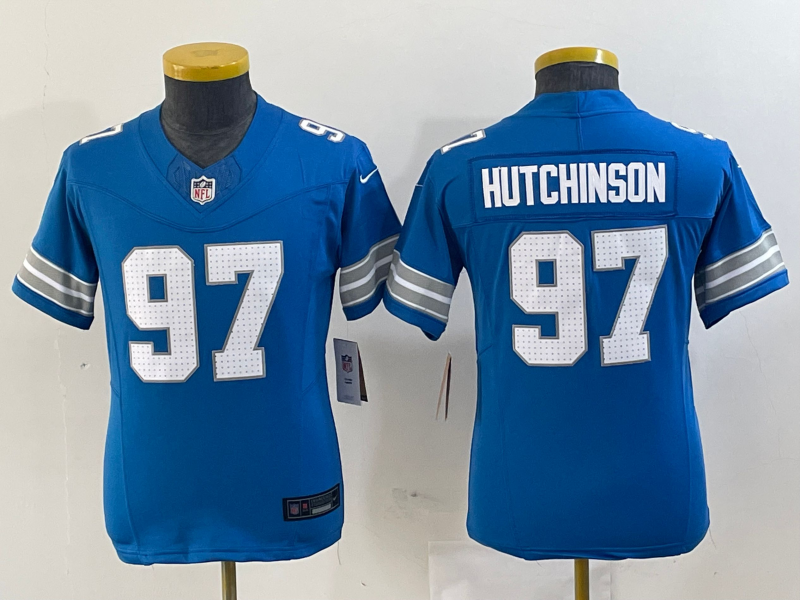 Youth Detroit Lions #97 Aidan Hutchinson Limited Blue 2024 FUSE Vapor Jersey