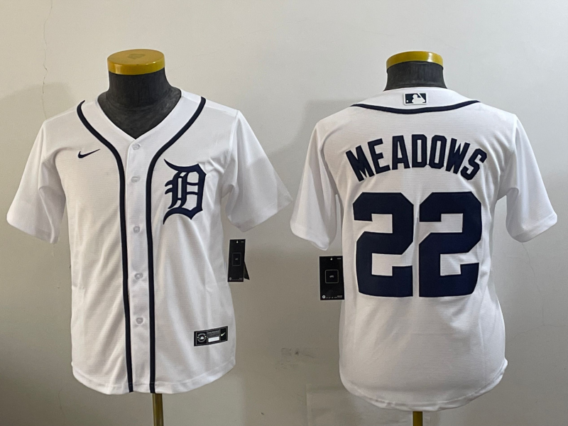 Youth Detroit Tigers #22 Parker Meadows White Cool Base Stitched Jersey