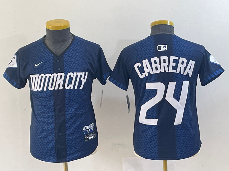 Youth Detroit Tigers #24 Miguel Cabrera Navy 2024 City Connect Cool Base Limited Stitched Jersey