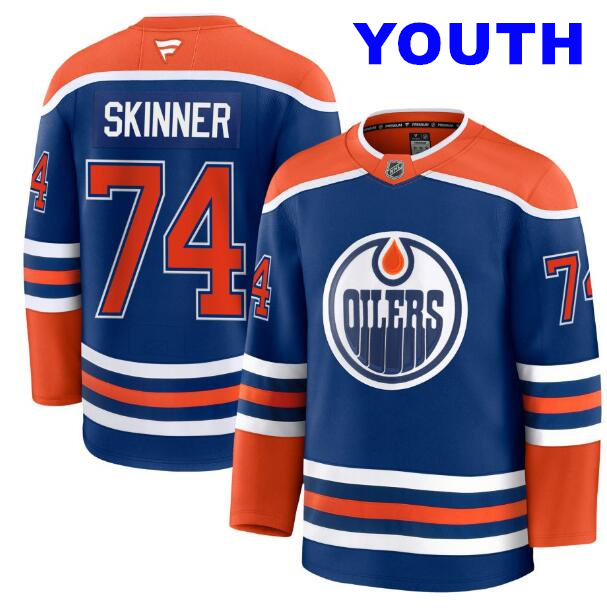 Youth Edmonton Oilers #74 Stuart Skinner Fanatics Royal Blue 2024-25 Home Premium Jersey