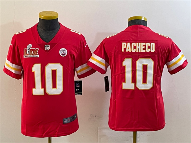 Youth Kansas City Chiefs #10 Isiah Pacheco Red 2025 Super Bowl LIX Patch Vapor Untouchable Limited Stitched Football Jersey