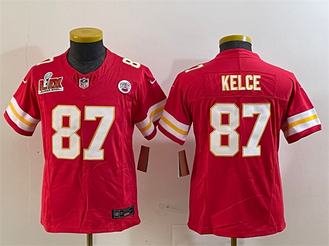 Youth Kansas City Chiefs #87 Travis Kelce Red 2025 Super Bowl LIX Patch F.U.S.E. Vapor Untouchable Limited Stitched Football Jersey