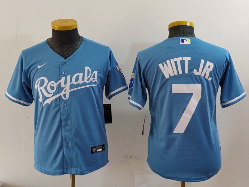 Youth Kansas City Royals #7 Bobby Witt Jr Light Blue Cool Base Stitched Jersey