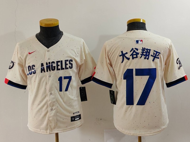 Youth Los Angeles Dodgers #17 大谷翔平 Number Cream Blue 2024 City Connect Limited Stitched Jerseys