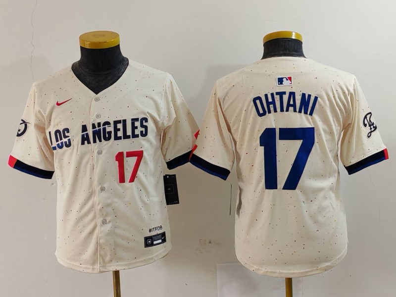 Youth Los Angeles Dodgers #17 Shohei Ohtani Number Cream Blue 2024 City Connect Limited Stitched Jersey