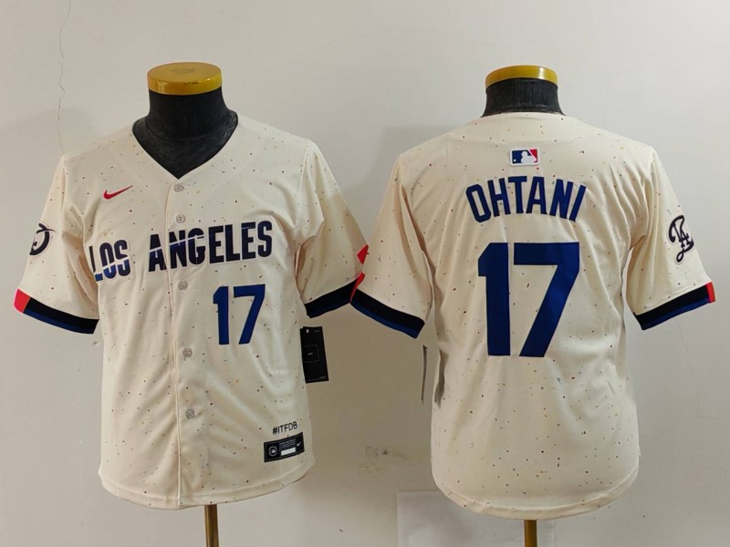 Youth Los Angeles Dodgers #17 Shohei Ohtani Number Cream Blue 2024 City Connect Limited Stitched Jerseys