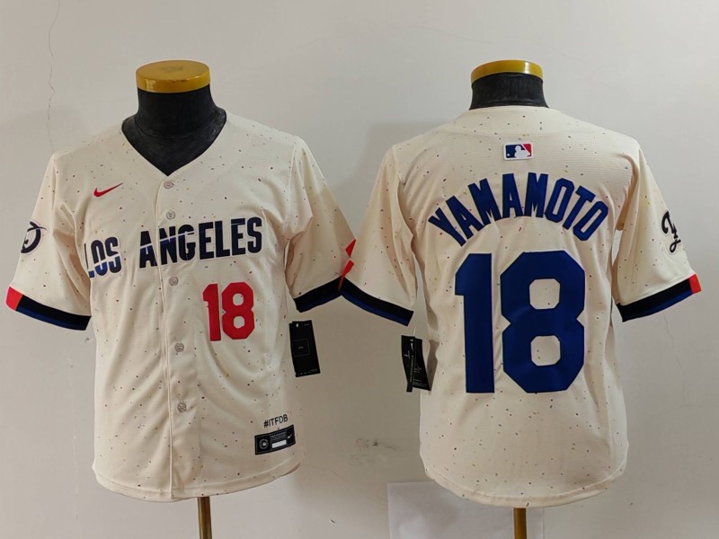 Youth Los Angeles Dodgers #18 Yoshinobu Yamamoto Number Cream 2024 City Connect Limited Stitched Jersey