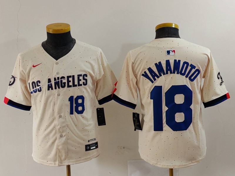 Youth Los Angeles Dodgers #18 Yoshinobu Yamamoto Number Cream 2024 City Connect Limited Stitched Jerseys