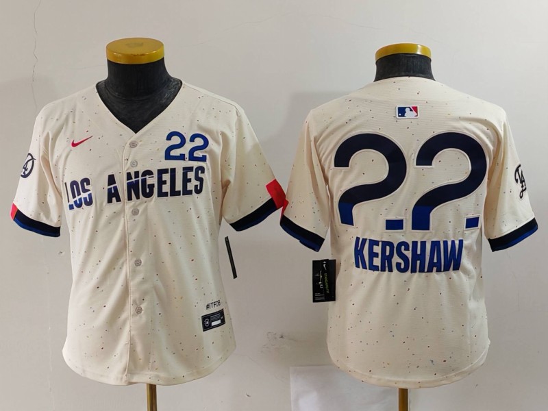 Youth Los Angeles Dodgers #22 Clayton Kershaw Cream 2024 City Connect Limited Jersey