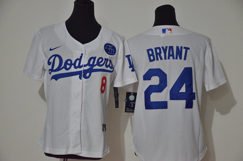 Youth Los Angeles Dodgers #24 Kobe Bryant White KB Patch Stitched MLB Cool Base Nike Jersey