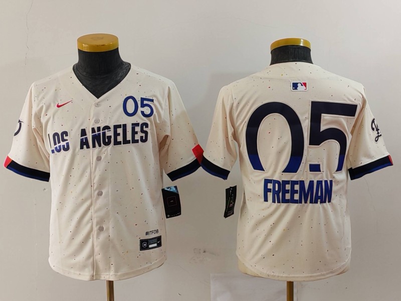 Youth Los Angeles Dodgers #5 Freddie Freeman Cream 2024 City Connect Limited Jersey