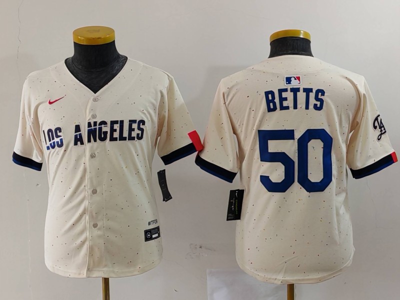 Youth Los Angeles Dodgers #50 Mookie Betts Cream 2024 City Connect Limited Stitched Jersey