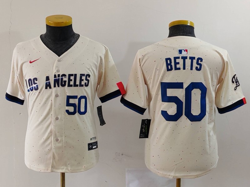 Youth Los Angeles Dodgers #50 Mookie Betts Number Cream 2024 City Connect Limited Stitched Jerseys