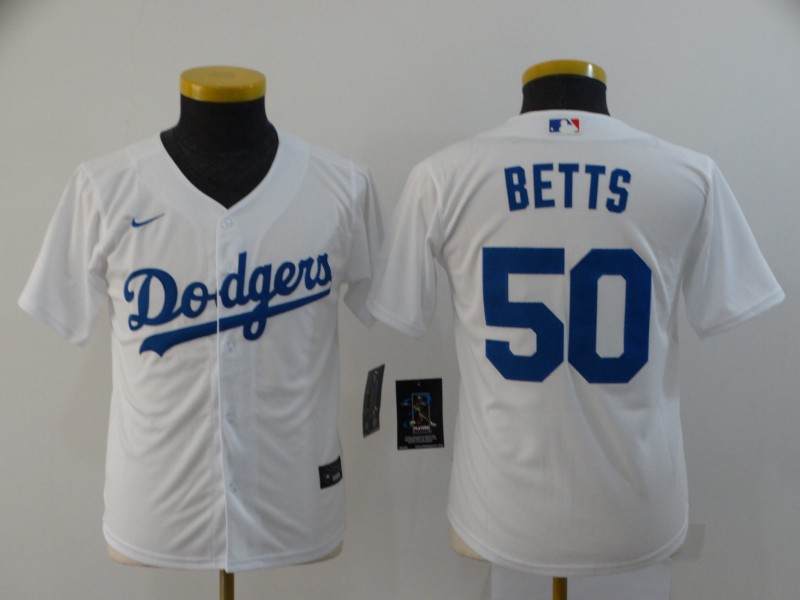 Youth Los Angeles Dodgers #50 Mookie Betts White Stitched MLB Cool Base Nike Jersey