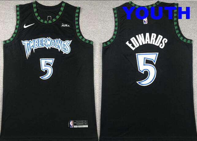 Youth Minnesota Timberwolves #5 Anthony Edwards Black City Edition Stitched Jersey