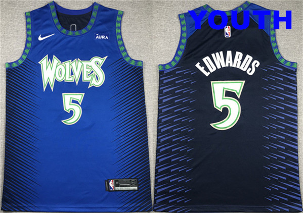 Youth Minnesota Timberwolves #5 Anthony Edwards Blue City Edition Stitched Jersey