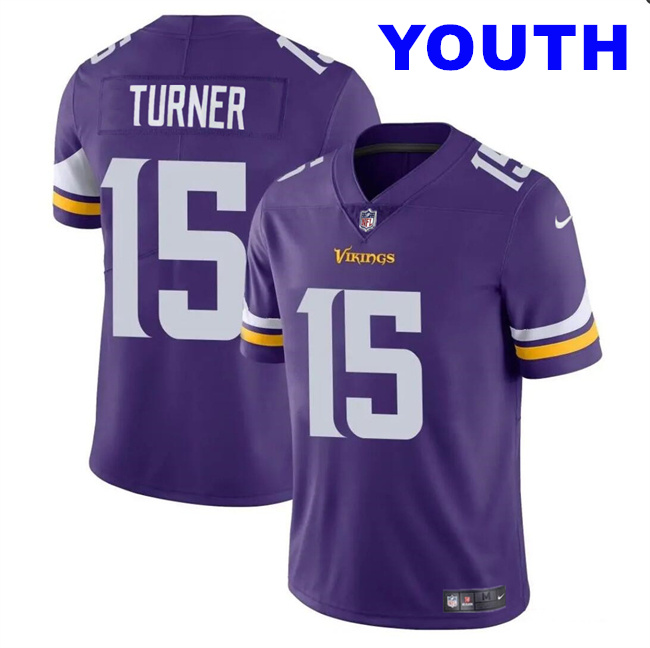 Youth Minnesota Vikings #15 Dallas Turner Purple 2024 Draft Vapor Untouchable Limited Stitched Jersey