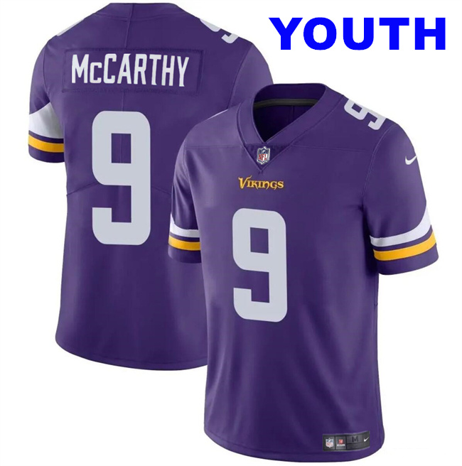 Youth Minnesota Vikings #9 J.J. McCarthy Purple 2024 Draft Vapor Untouchable Limited Stitched Jersey