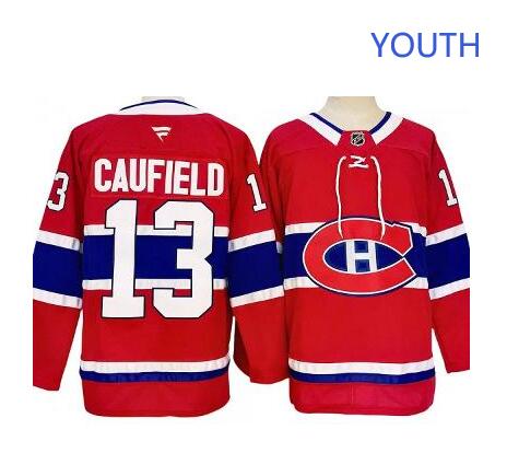 Youth Montreal Canadiens #13 Cole Caufield Red 2024-25 Stitched Jersey