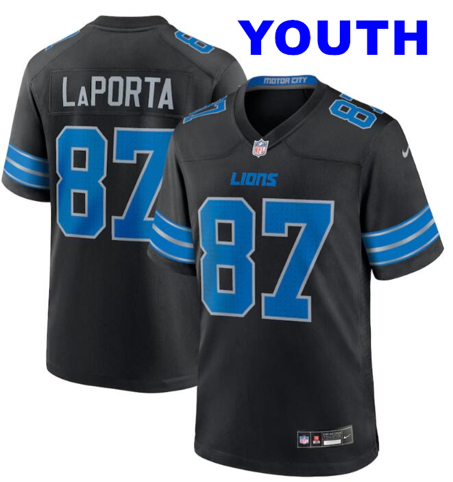 Youth Nike Sam LaPorta #87 Black Detroit Lions 2nd Alternate 2024 Game Jersey