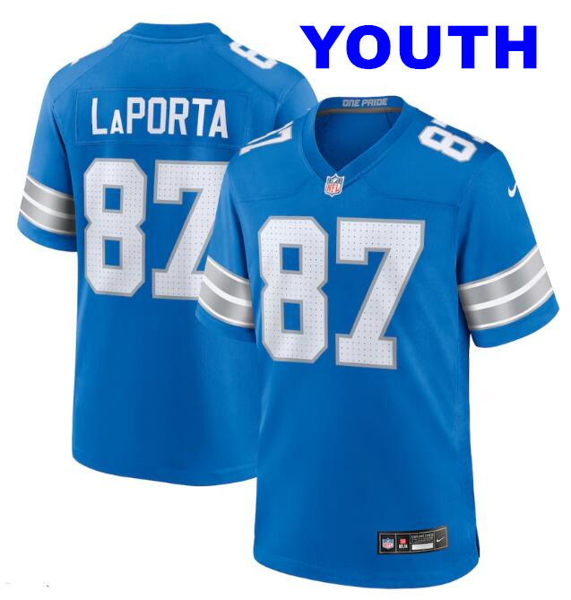 Youth Nike Sam LaPorta #87 Blue Detroit Lions 2nd Alternate 2024 Game Jersey