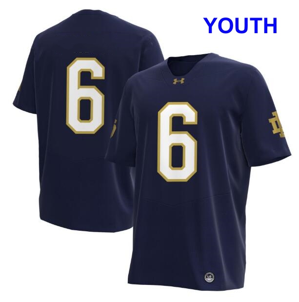 Youth Notre Dame Fighting Irish #6 Jordan Fison Under Armour NIL Pick-A-Player Navy Blue Replica Football Jersey