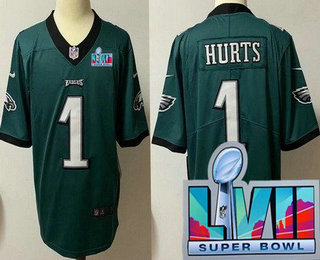 Youth Philadelphia Eagles #1 Jalen Hurts Limited Green Super Bowl LVII Vapor Jersey