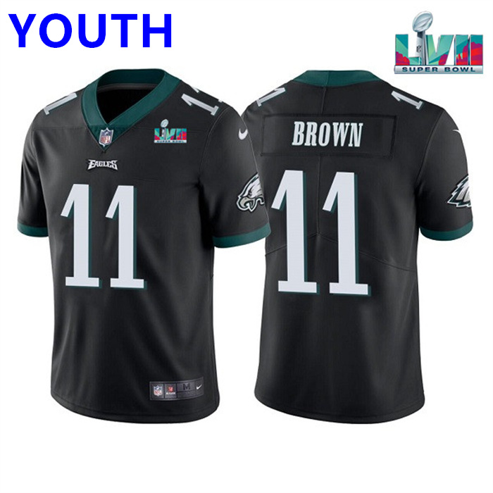 Youth Philadelphia Eagles #11 A. J. Brown Black Super Bowl LVII Patch Vapor Untouchable Limited Stitched Football Jersey