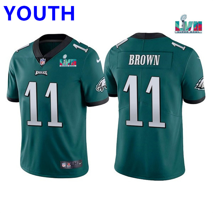 Youth Philadelphia Eagles #11 A. J. Brown Green Super Bowl LVII Patch Vapor Untouchable Limited Stitched Football Jersey