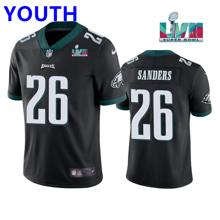 Youth Philadelphia Eagles #26 Miles Sanders Black Super Bowl LVII Patch Vapor Untouchable Limited Stitched Football Jersey