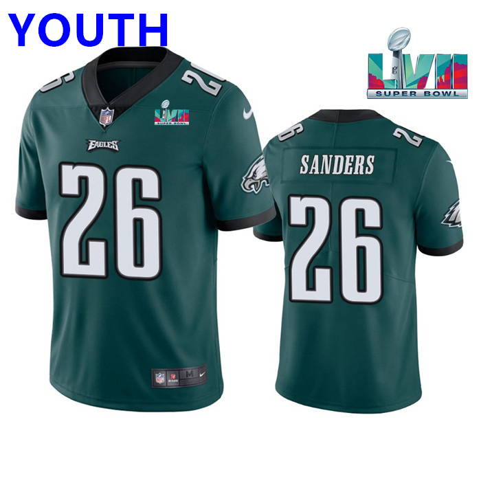 Youth Philadelphia Eagles #26 Miles Sanders Green Super Bowl LVII Patch Vapor Untouchable Limited Stitched Football Jersey