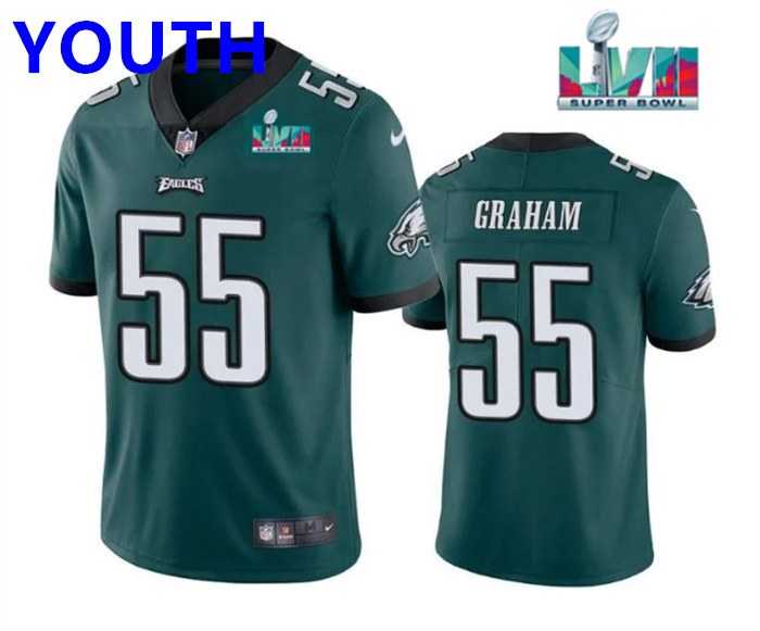 Youth Philadelphia Eagles #55 Brandon Graham Green Super Bowl LVII Patch Vapor Untouchable Limited Stitched Football Jersey