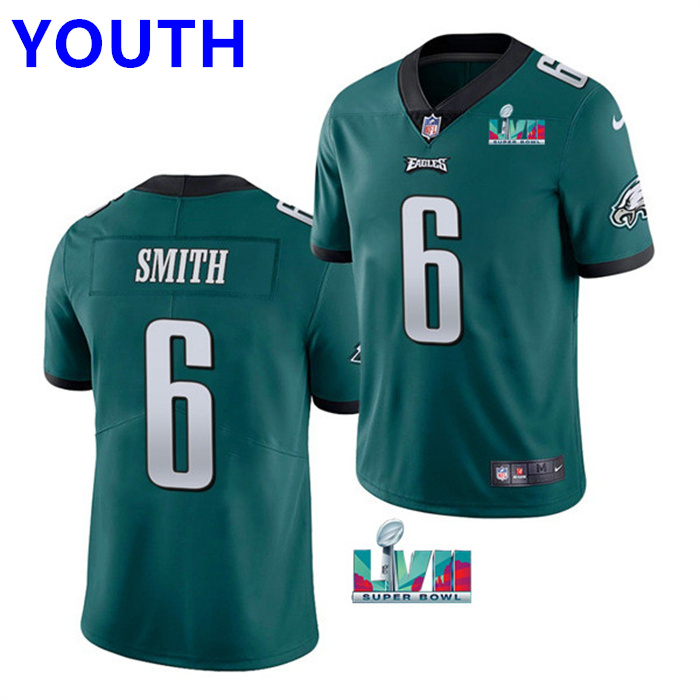 Youth Philadelphia Eagles #6 DeVonta Smith Green Super Bowl LVII Patch Vapor Untouchable Limited Stitched Football Jersey