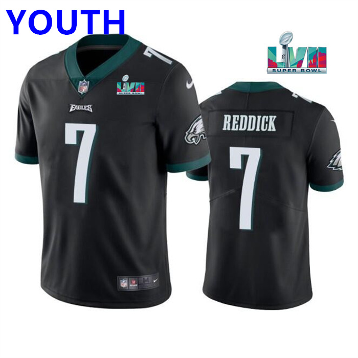 Youth Philadelphia Eagles #7 Haason Reddick Black Super Bowl LVII Patch Vapor Untouchable Limited Stitched Football Jersey