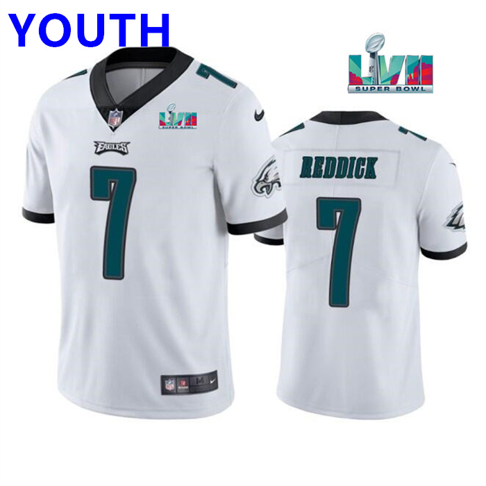 Youth Philadelphia Eagles #7 Haason Reddick White Super Bowl LVII Patch Vapor Untouchable Limited Stitched Football Jersey