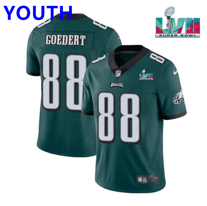 Youth Philadelphia Eagles #88 Dallas Goedert Green Super Bowl LVII Patch Vapor Untouchable Limited Stitched Football Jersey