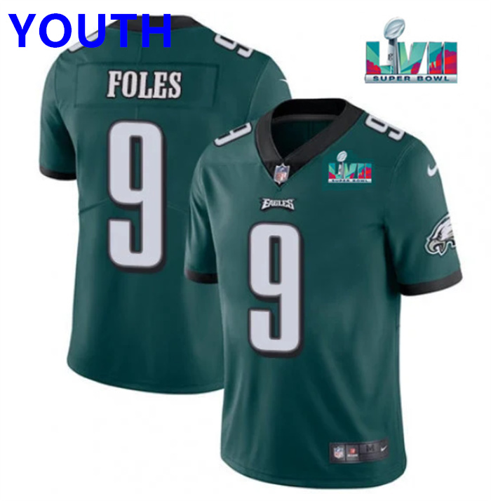 Youth Philadelphia Eagles #9 Nick Foles Green Super Bowl LVII Patch Vapor Untouchable Limited Stitched Football Jersey