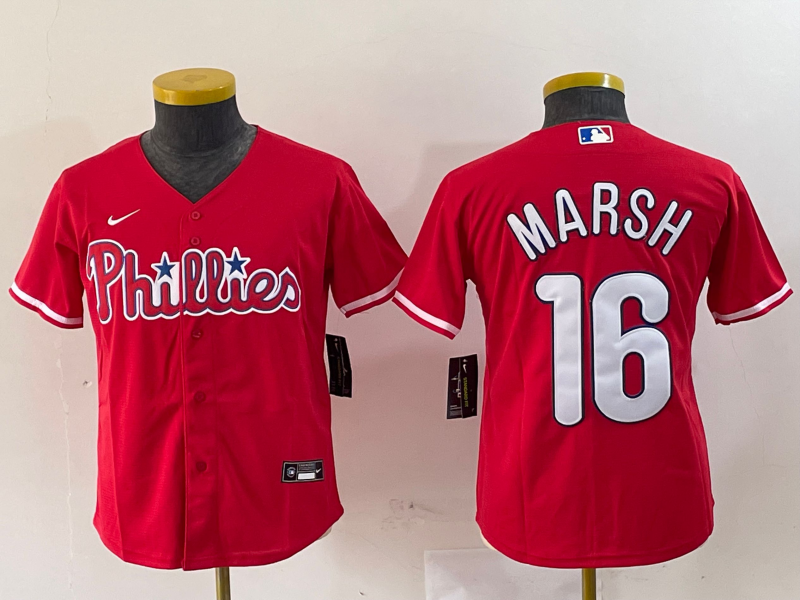 Youth Philadelphia Phillies #16 Brandon Marsh Red Stitched Cool Base Jersey