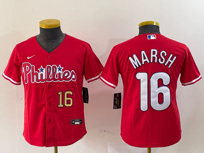 Youth Philadelphia Phillies #16 Brandon Marsh Red Stitched Cool Base Jerseys