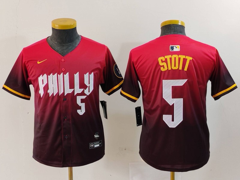 Youth Philadelphia Phillies #5 Bryson Stott Number Red 2024 City Connect Limited Jersey