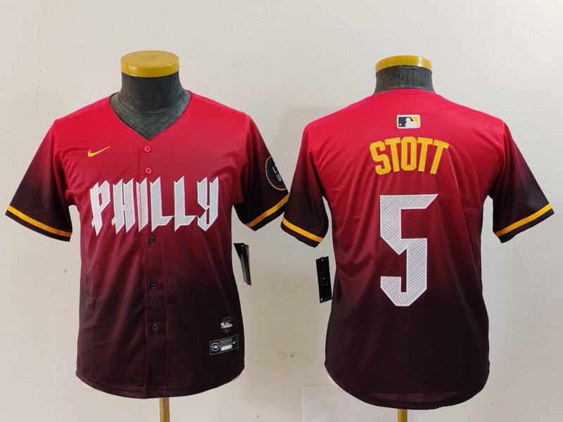 Youth Philadelphia Phillies #5 Bryson Stott Red 2024 City Connect Limited Jersey