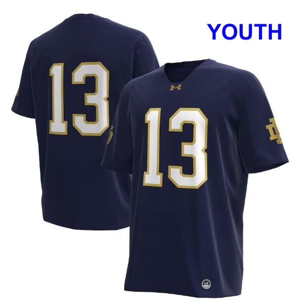 Youth Riley Leonard #13 Notre Dame Fighting Irish Under Armour NIL Football Replica Player Navy blue Jersey