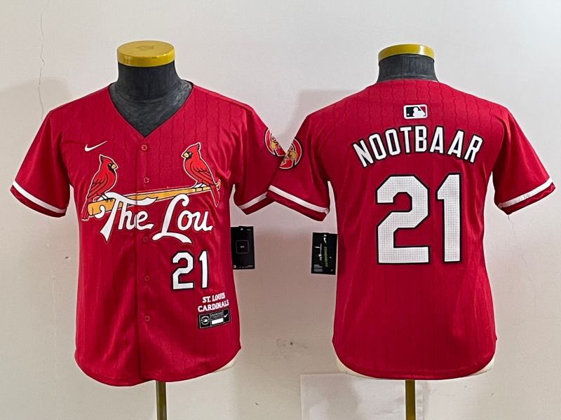 Youth St Louis Cardinals #21 Lars Nootbaar Red 2024 City Connect Limited Stitched Baseball Jersey