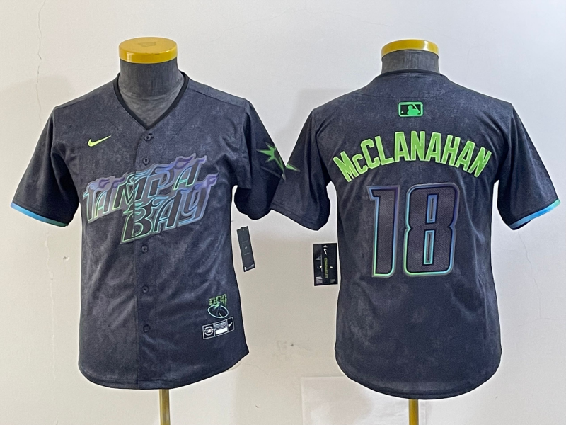 Youth Tampa Bay Rays #18 Shane McClanahan Charcoal 2024 City Connect Limited Cool Base Jersey