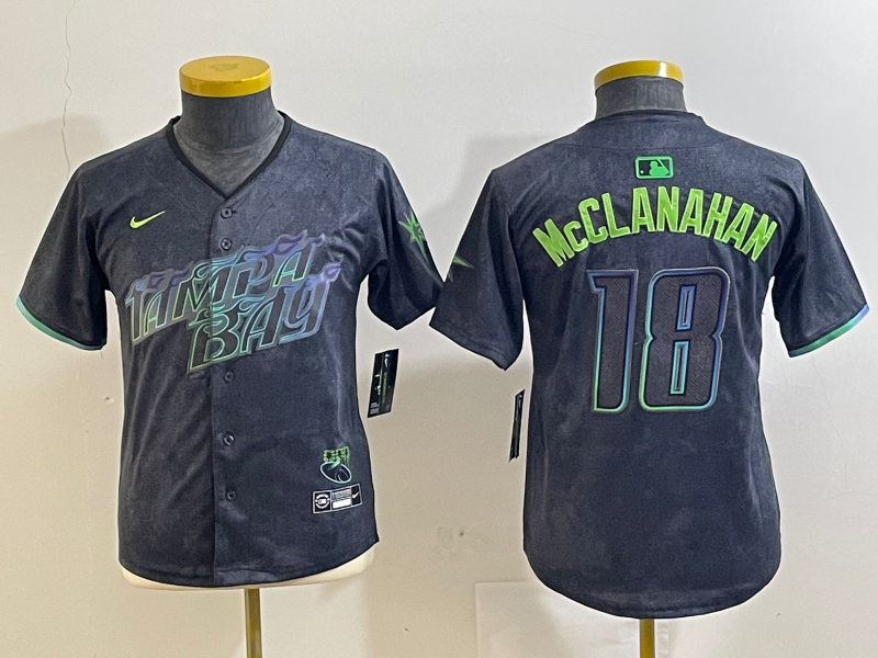 Youth Tampa Bay Rays #18 Shane McClanahan Charcoal 2024 City Connect Limited Stitched Jersey