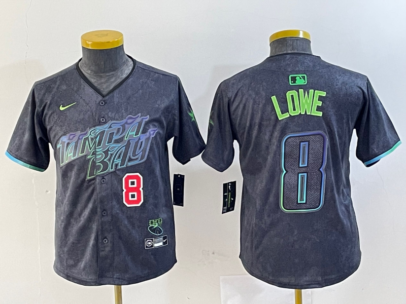 Youth Tampa Bay Rays #8 Brandon Lowe Charcoal 2024 City Connect Player Number Limited Cool Base Jerseys