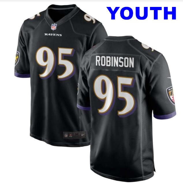 Youth Tavius Robinson #95 Baltimore Ravens Black Stitchec Nike Game Jersey