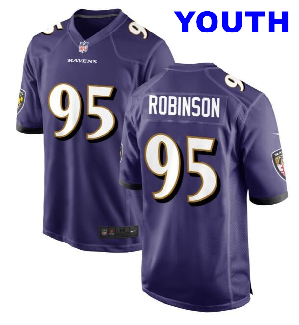 Youth Tavius Robinson #95 Baltimore Ravens Purple Stitchec Nike Game Jersey